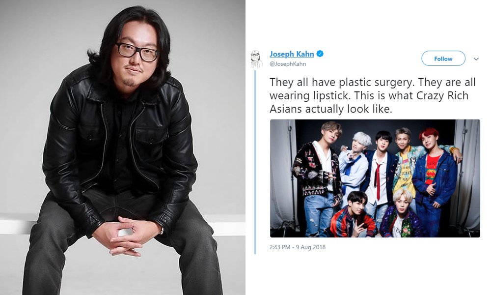 allkpop's tweet photo. Korean-American MV director Joseph Kahn attacks #BTS' 'plastic surgery' appearance https://t.co/WbNsYHJUXt https://t.co/mXSU2fJfqd