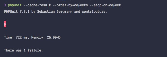 calebporzio's tweet photo. 🏃‍♂️🚦 So... the new version of PHPUnit (7.3) now supports results caching, which allows us now to... wait for it...

RE-RUN TEST FAILURES!!!!!!!!!!

"phpunit --cache-result --order-by=defects --stop-on-defect" https://t.co/XgNEKvS9wK