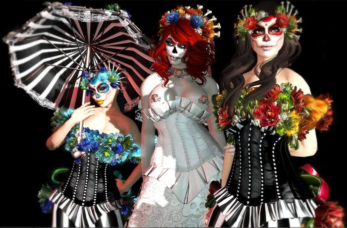 LadyGwendolynn's tweet photo. @Ibelongtovicky The looks aren't bad and I used some of the accessories to create my own look (First pic is my avi in-world). #SecondLife #deviousMind #DayoftheDead #BookofLife https://t.co/XqYPAE6lFj