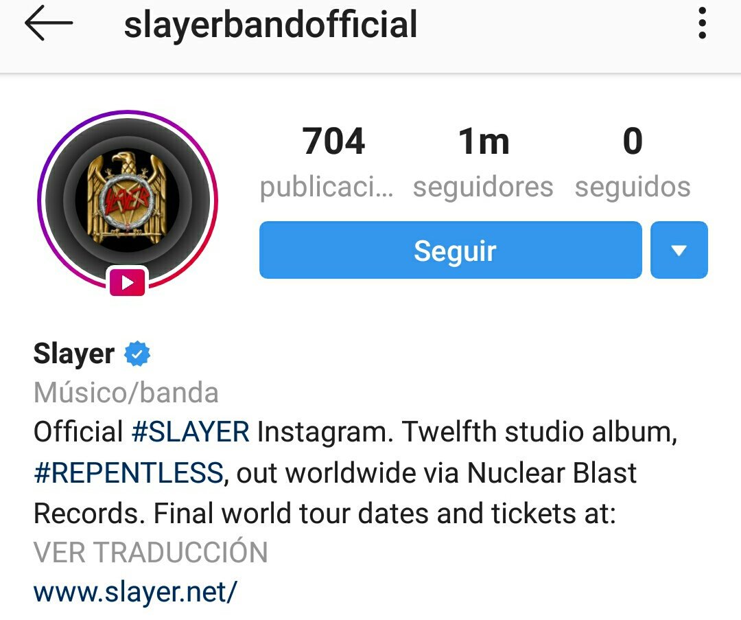 Pero que belleza, el Instagram oficial de Slayer dice SLAYERBAndofficial. Gran asesoría en RRSS de @shegoelbigoteee