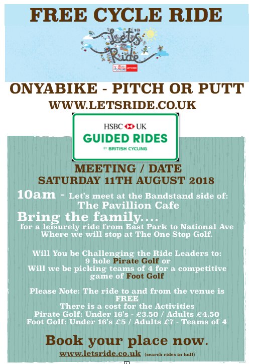 0nyabike's tweet photo. Who will be joining us this Saturday 10am for the @letsrideuk #guidedride #EastPark to #Onestopgolf , Will it be fancy foot work in teams of 4 for the #Footgolf or will we challenge each other to stay under par with the 9 hole #Pirategolf, Click here ---> https://t.co/GEi1Dp1Zfk https://t.co/ItOTWZMWFe
