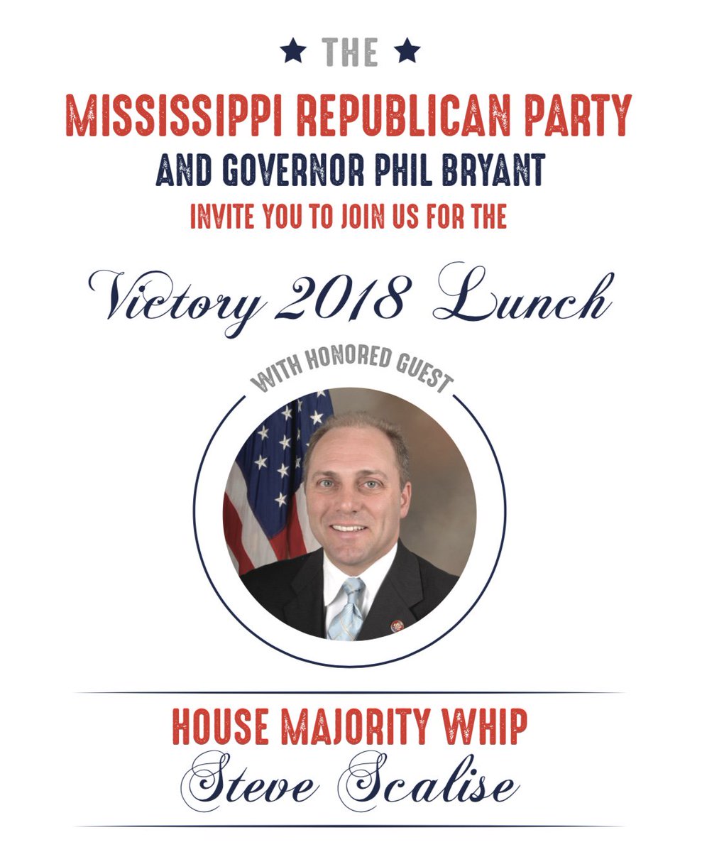 MSGOP's tweet photo. The 2018 United Republican Fund Luncheon will be held on Monday, Aug. 27 with honored guest, House Majority Whip @SteveScalise. We are very excited about this year’s event and hope that you will be a part of making it a success. Secure your seat here ➡️https://t.co/FH5wySv9qC https://t.co/PNIOc4sOnS