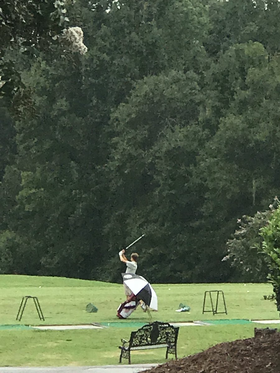GolfLikeAMann's tweet photo. When you’ve got to practice but the rain won’t stop. ☔️ One of the worst parts of school being back in session - no flexibility in golf practice time!😕 #golflife #golf #golflikeamann https://t.co/Z7n7odXYD4