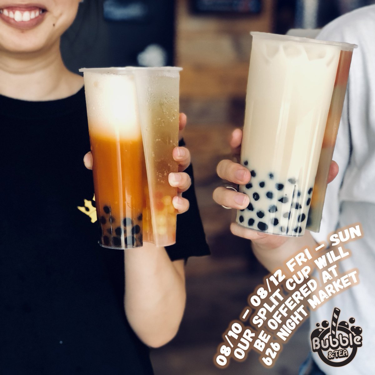 bubble_and_tea's tweet photo. Bubble &amp; Tea is now offering split cup drinks at the #626nightmarket! 😉Come join us and grab one for you and your friends! 👉🍹➕🍹#thaitea #boba #milktea #bubbleandtea #fruits #healthy #cheatday #arcadia #santaanitapark #entertainment #yummy #delicious #l4l #foodie #weekend https://t.co/vGlydAS5NK
