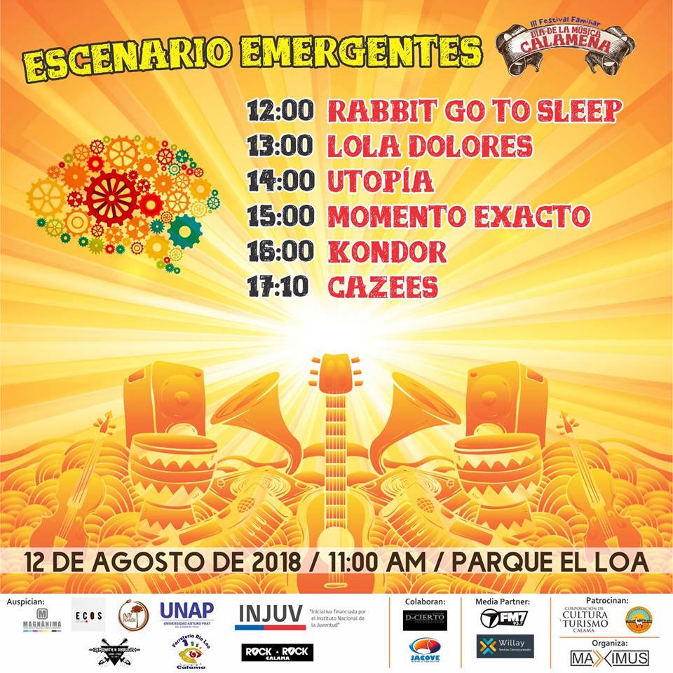 willay_comunica's tweet photo. #Calama: Este domingo 12 de agosto, desde las 11:00 hrs, en el Parque El Loa, se desarrollará la tercera versión del "Día de la Música Calameña". 🎸🎤
Estas son las bandas que serán parte del ya tradicional festival familiar. 👇 https://t.co/l0npoBgauc
