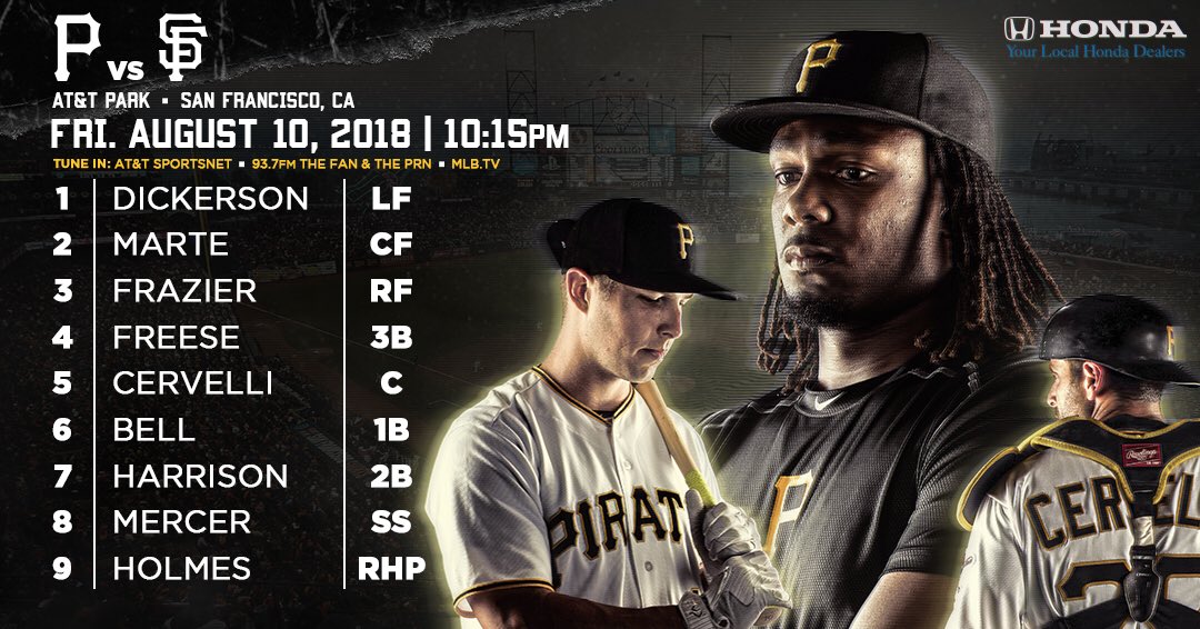 Pirates on Twitter "Here's our lineup for tonight, presented by Honda