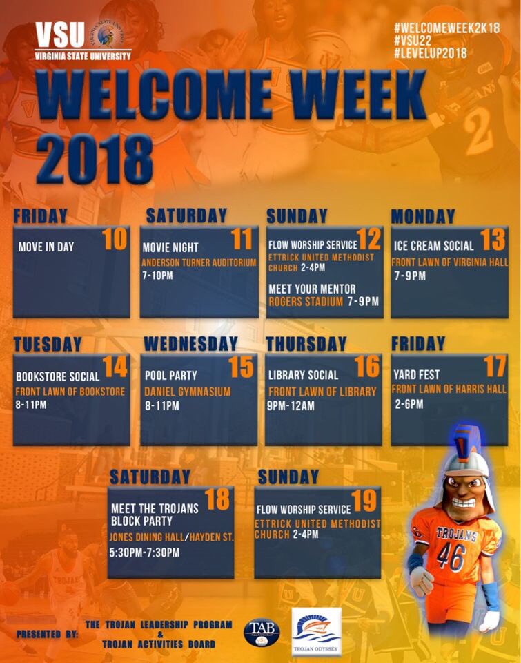 VSU_TAB's tweet photo. Welcome Week 2018 is here! Trojans let’s show them how to LEVEL UP! #VSU22 #VSU21 #VSU20 #VSU19 Welcome to the Land of Troy! #TAB #TrojanOdyssey #DSA #itsTHATweek #WelcometoTHELand https://t.co/aJfwEtoOcQ