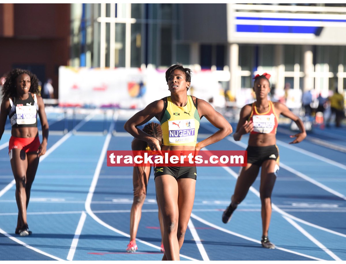 trackalerts's tweet photo. @leahnugent_ with the fastest time of the day 54.85 to beat @shambambino 56.39 in heat two of women’s 400m hurdles #nacacchamps 🇯🇲 🇯🇲 https://t.co/oxOUM2kcp5