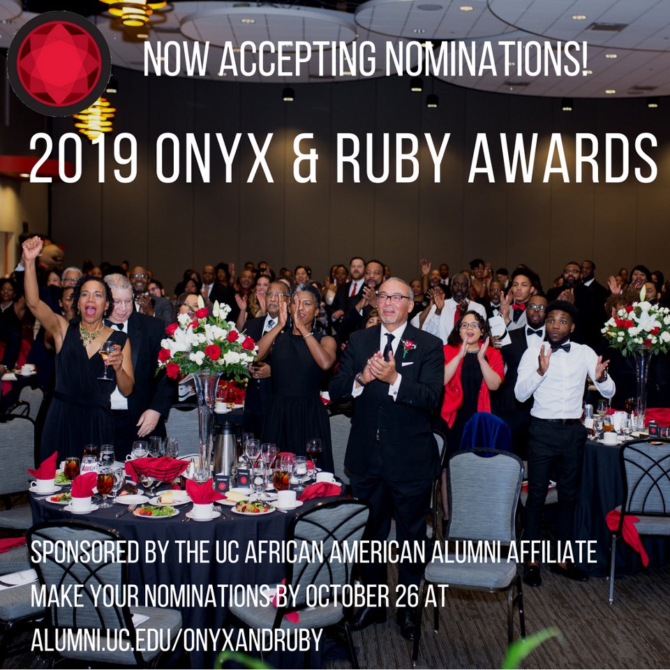 4A is now accepting nominations for the 2019 Onyx and Ruby Gala Awards! The deadline to apply is Friday, October 26.  For more information, visit alumni.uc.edu/onyxandruby!