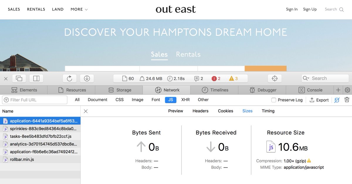 bundlebloat's tweet photo. damn @outeast your main app bundle on https://t.co/TA0a6fqB1k is 10.6MB: https://t.co/t8ExOtl3ur. It's built for development (see the comments and inline source maps). If you can afford a house in the Hamptons then you can afford to hire someone who can config #webpack correctly https://t.co/iivFsJLZ7q
