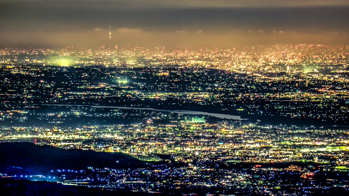 タロウ フリーダム Twitterren 関東平野の夜景ｈｄｒ 天の川も都市夜景も撮影出来るレアスポット 群馬 前橋 桐生 赤城山 写真 Hdr スカイツリー 夜景