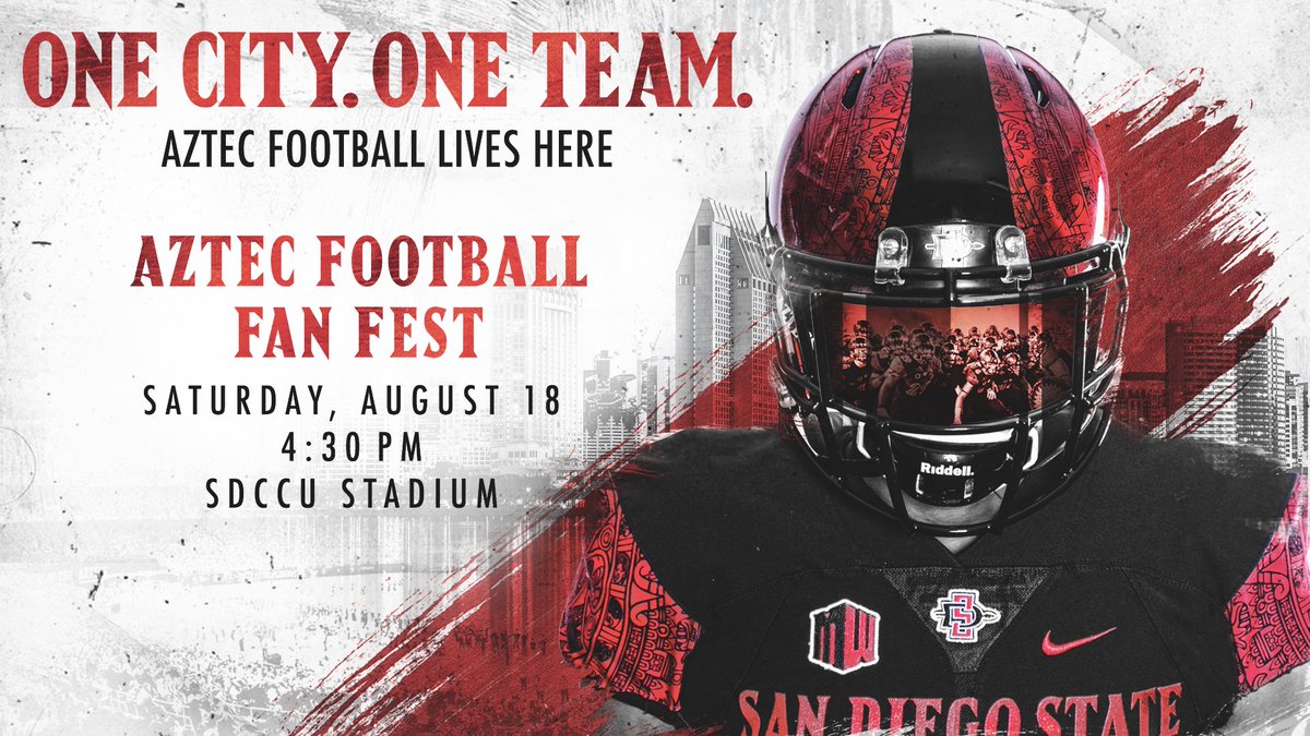 1 week away from @SDSUFootball Fan Fest! Gate E opens at 4:30. There will be an equipment sale, FREE schedule cups and posters, several Aztec teams, inflatable games, a DJ, and more! Then watch the team scrimmage at 5:30, with autographs on the field to follow! Admission is FREE!