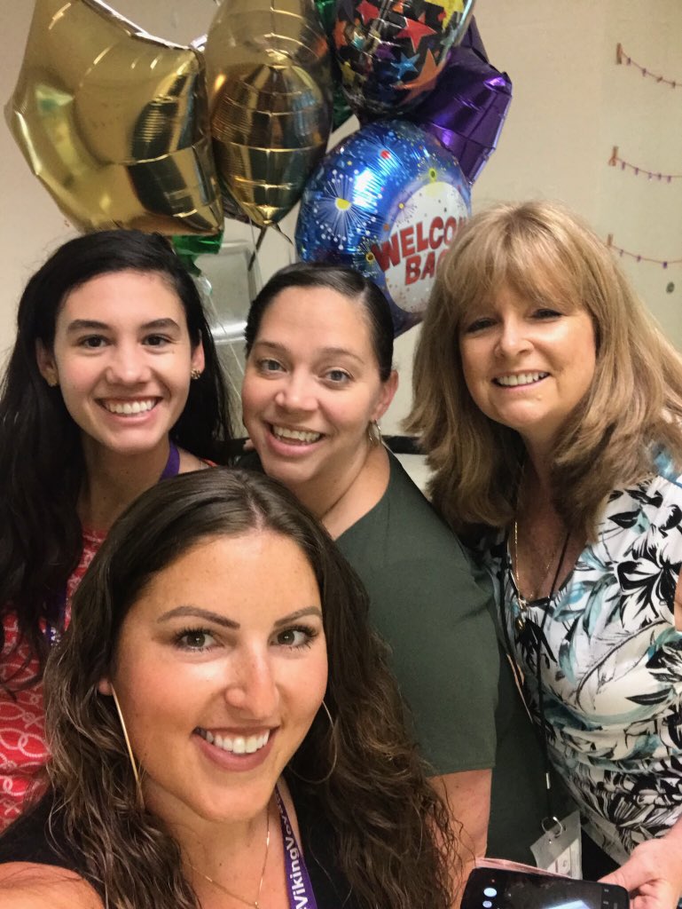 MrsKSud's tweet photo. Meet the Teacher selfie! Welcome to Third Grade! 💜POD 1 @SchachteSmiles 
#VikingVoyage19 https://t.co/zSgZK8qi5m