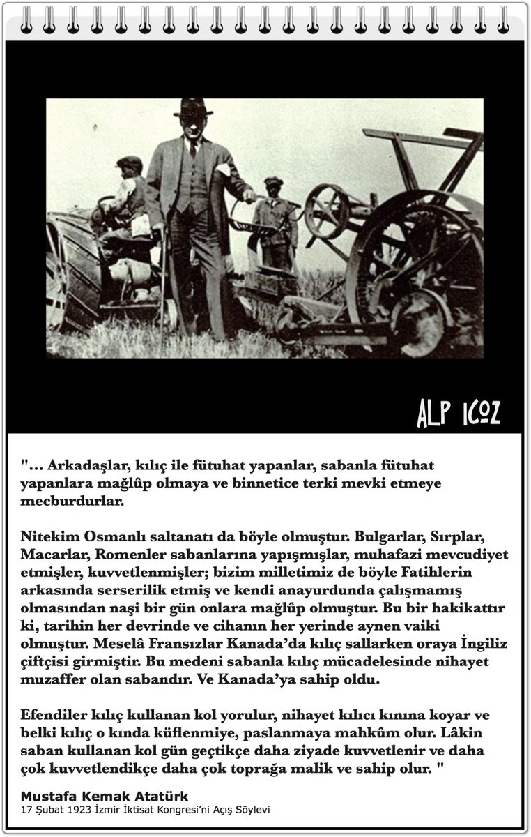 #Atatürk'ün 17 Şubat 1923 İzmir İktisat Kongresi’ni Açış Söylevi'nden
🇹🇷 #ÜretimEkonomisi #kalkınma #tarım