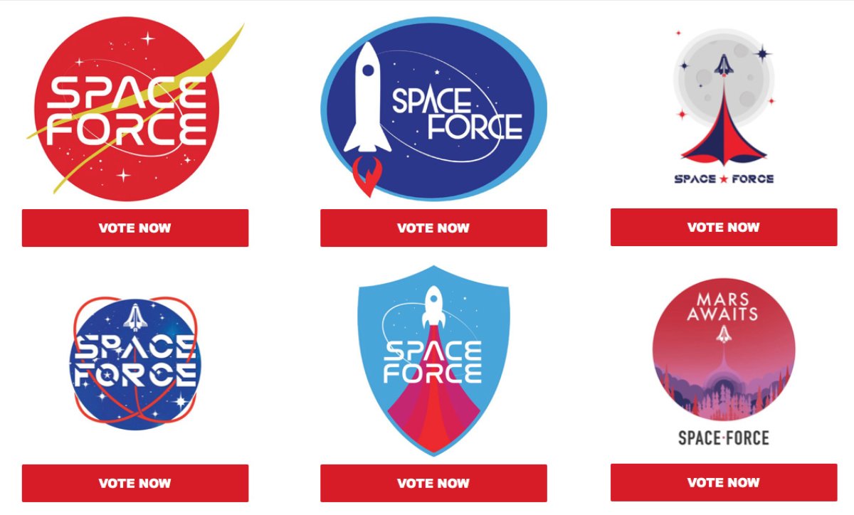 espd's tweet photo. OMG so bad. Where did they solicit these, 99designs? #badlogos #branding #SpaceForce #space #logodesigns https://t.co/3Xr2kPR4mE https://t.co/Us5hYHV0P6