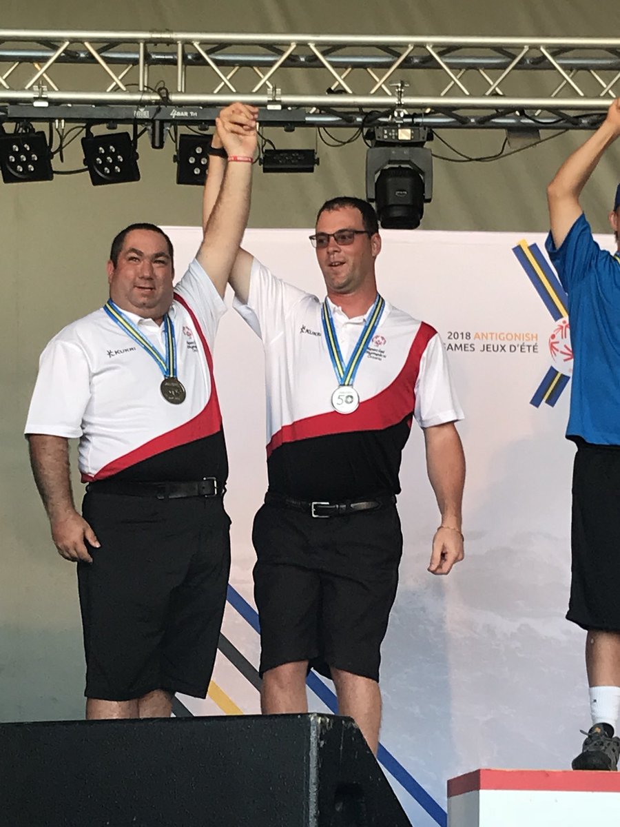AdamScorch's tweet photo. @SpecialO2018 games are all about cheering on the other athletes.  This picture capture @theman71 and another @SOOntario athlete Phil more exited to celebrate each others win then their own!  #truechampions #so2018 share to show your support for them! https://t.co/DgHbn8f2BP