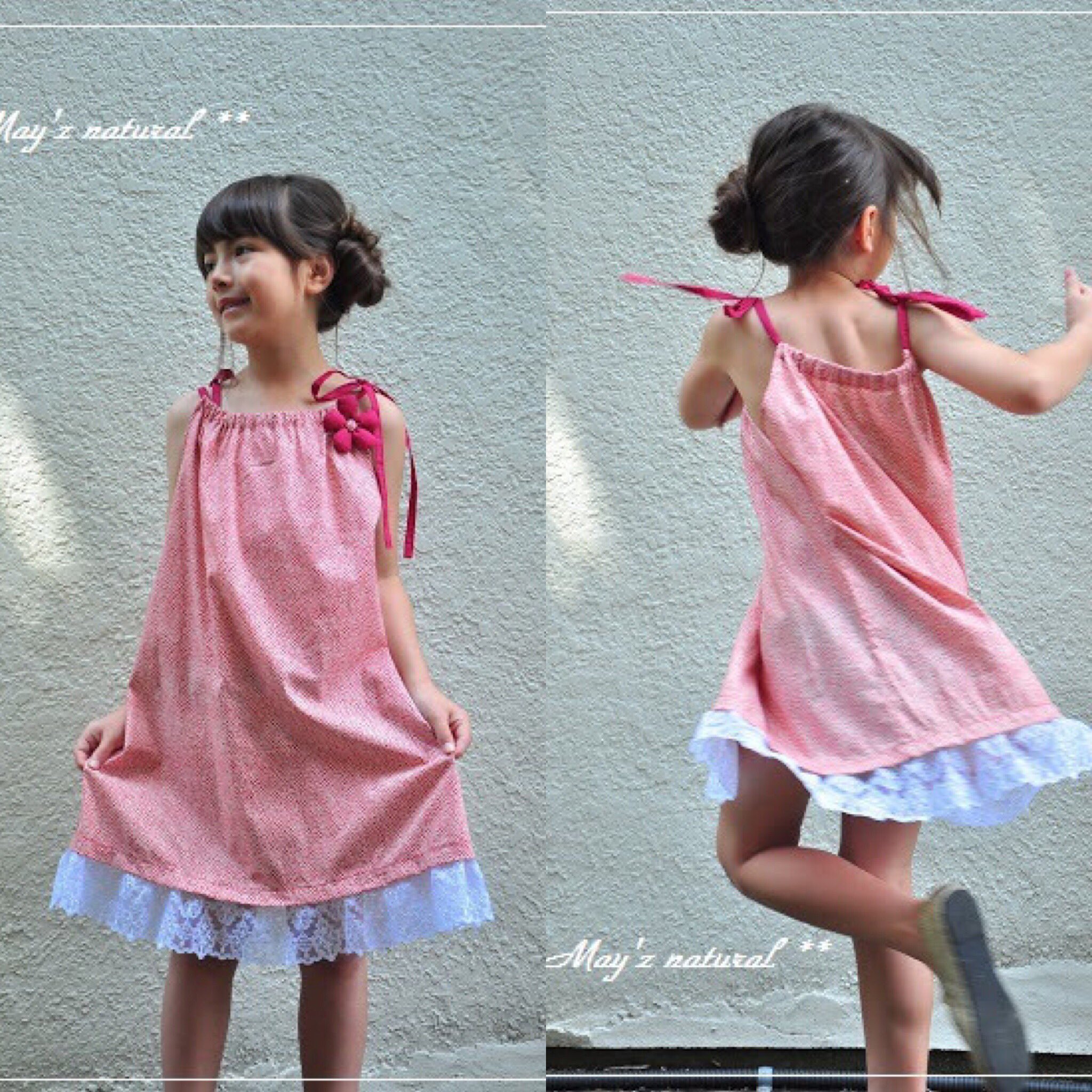 リバティとガーリーなハンドメイドの子供服 夏といえばリバティのタナローンのワンピース 軽くて涼しくて肌ざわりもスルッと心地よいです リバティのマルコのキャミワンピ 裾のレースがお気に入り リバティ リバティこども服