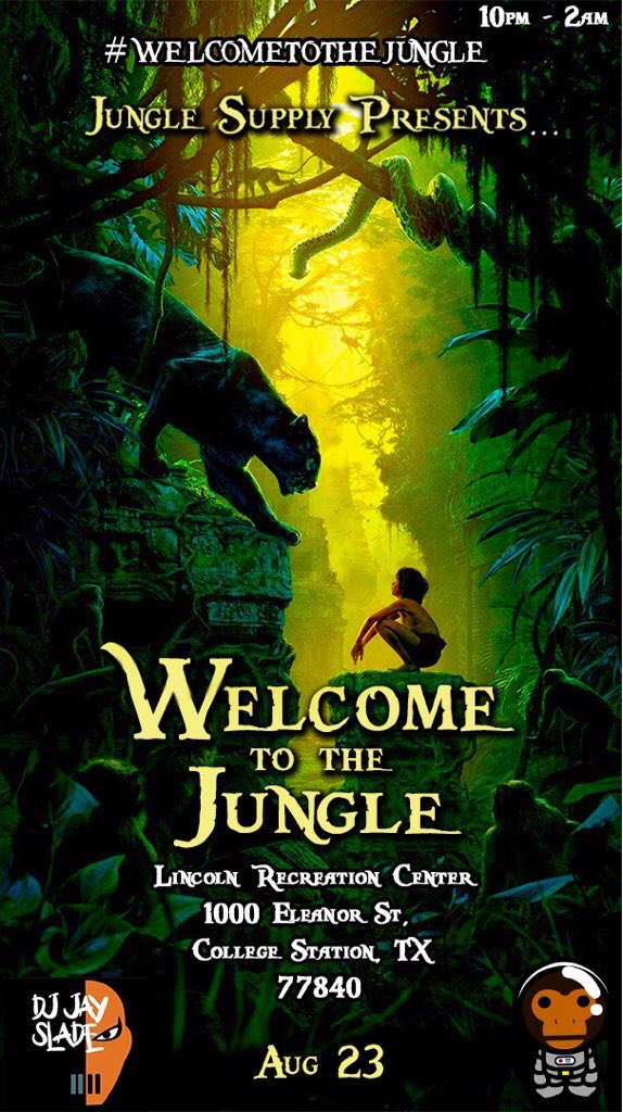luvdjquick's tweet photo. Ayeeee ‼️‼️
Dj: @ForgeDaddy 🔥

Pre-Sales : DM  🔜 @TheJungleSupply 

Girls free till 12 💃🏾
Guys $5 presales 😅

Pregame with alcohol 😋
#welcometothejungle #Gigemweek18
#Howdyweek18
#Tamu22 #Tamu21
#Tamu20 #Tamu19 https://t.co/5d17h9xzqs