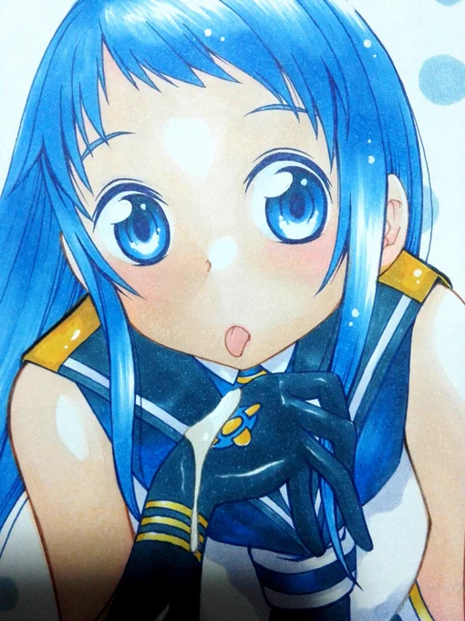 また肩の黄色いとこ描き忘れたので、切り抜いて下から別に描いた紙を貼る超アナログ修正してます。 