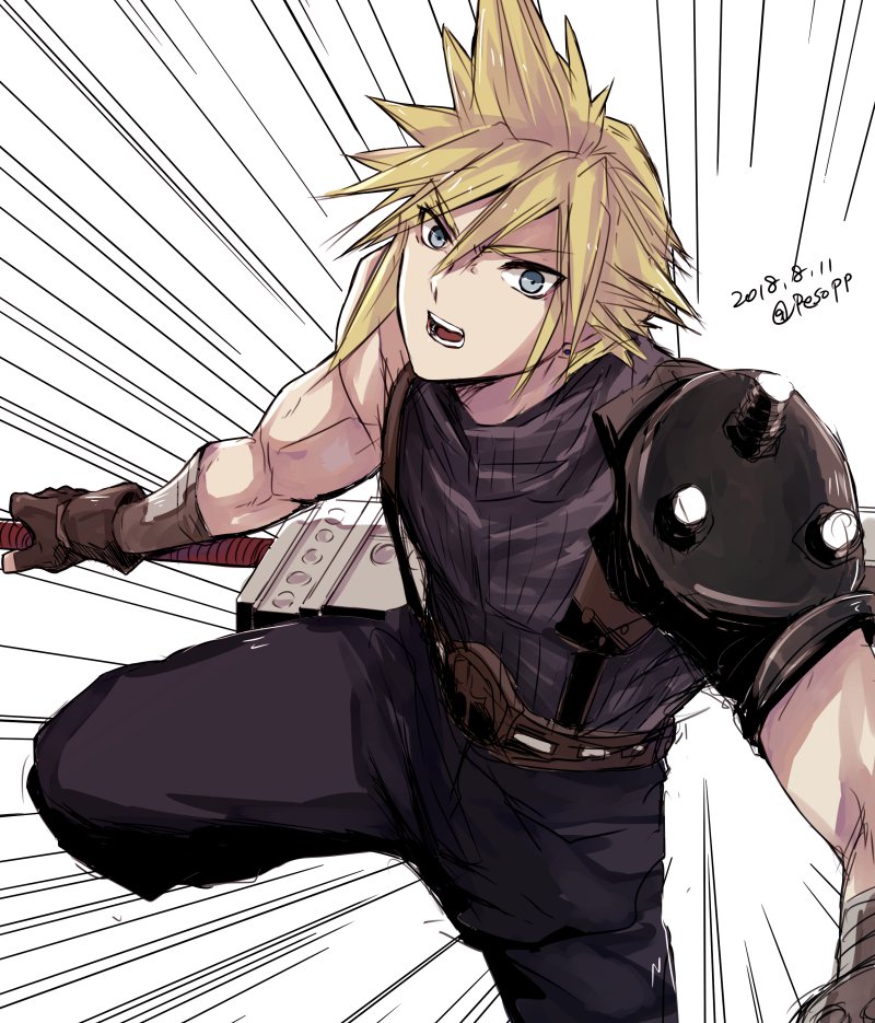 cloud strife 1boy blonde hair male focus solo shoulder armor weapon spiked hair  illustration images