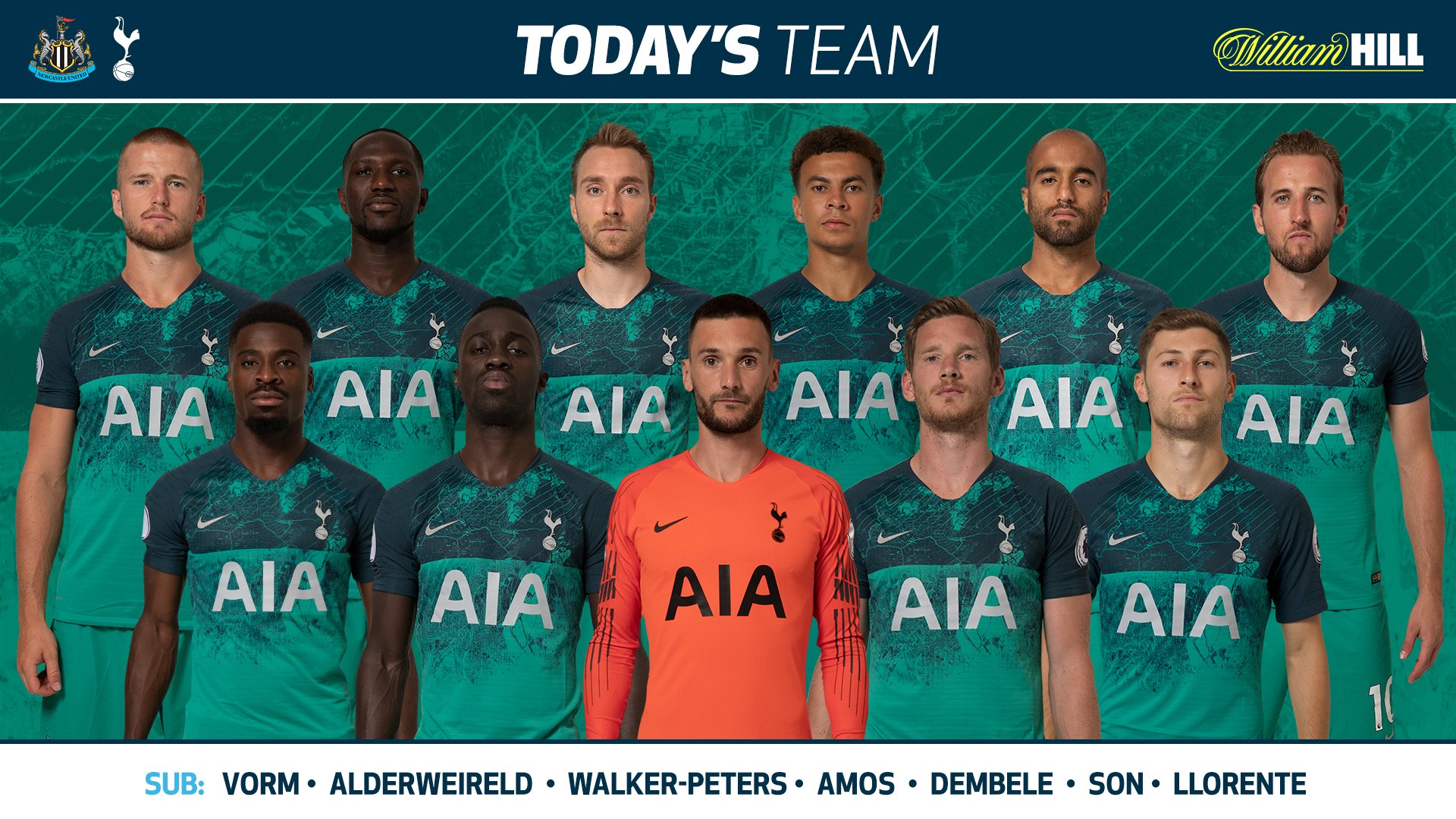 Tottenham Hotspur on X: 𝗧𝗘𝗔𝗠 𝗡𝗘𝗪𝗦! Lloris (C), Aurier, Dier, Sanchez, Davies, Sissoko, Lo Celso, Bergwijn, Lucas, Son, Kane. @WilliamHill latest (18+) ➡️ #THFC ⚪️ #COYS / X