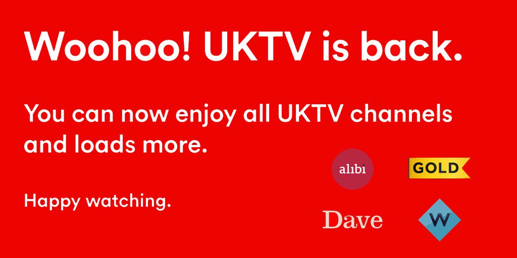 UKTV's channels will return to Virgin Media immediately