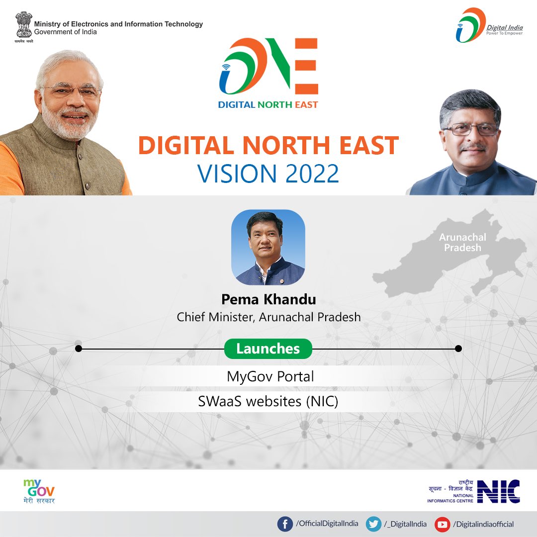 OfficeOfRSP's tweet photo. IT Minister @rsprasad launches @mygovindia for state of Arunachal Pradesh and Swaas enables websites for all districts of Arunachal Pradesh. #DigitalNorthEast https://t.co/7Ya8BQEwT1