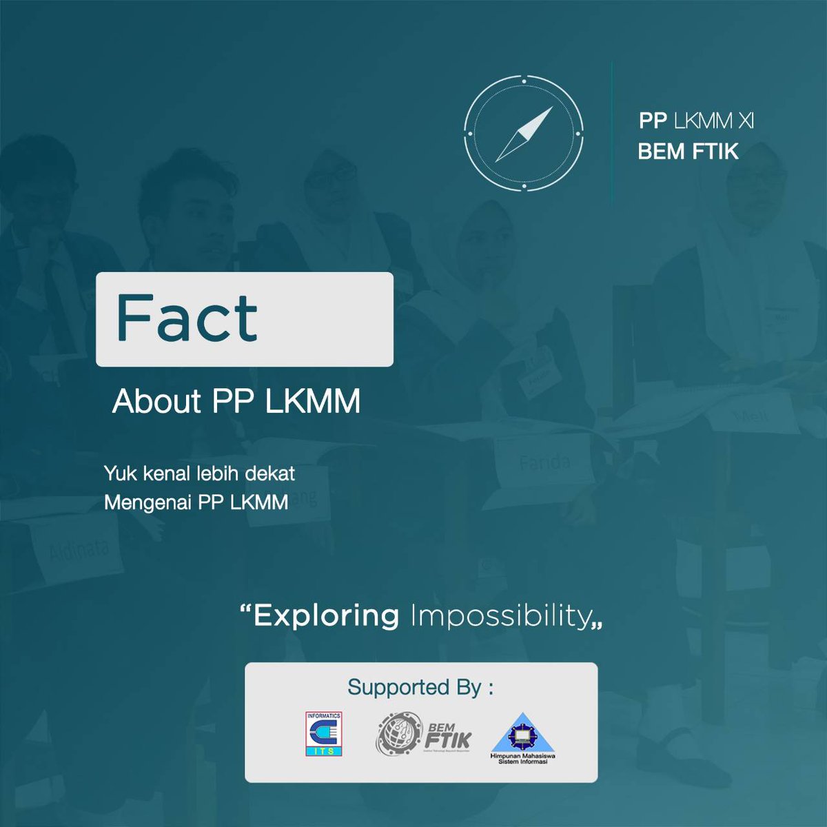 BEMFTIK_ITS's tweet photo. PP LKMM XI FTIK akan hadir! π
Ingin mengetahui apa itu PP LKMM dan Pemandu ?
Yuk langsung aja simak info berikut ini! π
Be Dare To Exploring Impossibility !
#comingsoon
#PPLKMMXIFTIK
#BEMFTIK
#ITSSurabaya https://t.co/0ZkjlIXZF4