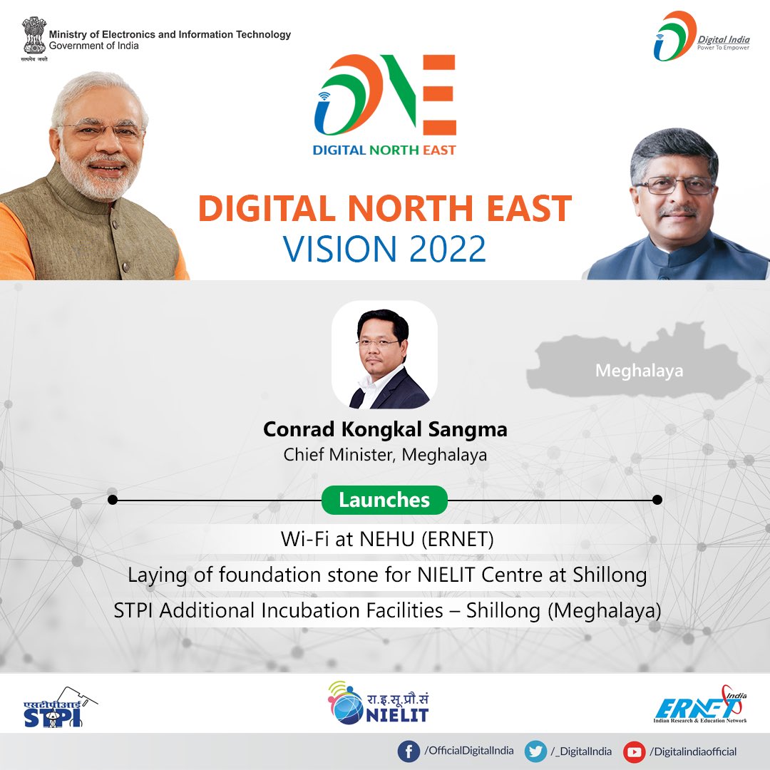 OfficeOfRSP's tweet photo. IT Minister @rsprasad and CM of Meghalay @SangmaConrad launched WiFi facilities at NEHU campus and additional incubation facility of STPI at Shillong. They also laid foundation stone of NIELIT at Shillong. #DigitalNorthEast https://t.co/K8uDWmm2Dl