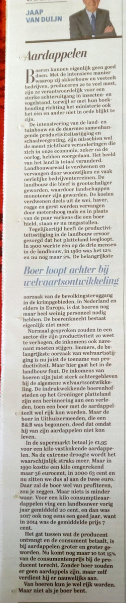Jaap van Duijn in de Telegraaf over de prijsontwikkeling van aardappelen.