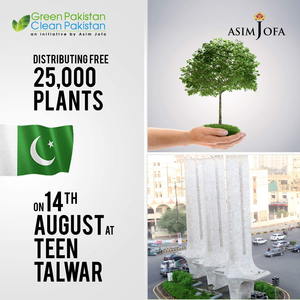 asimjofa's tweet photo. Another location for the Distribution of free Trees is Teen Talwar....
Pick yours and plant for the Greener Pakistan...
#14thAugust #PlantationMarathon #twentyfivethousand #TeenTalwar #LetsgoGreen #Gifttothenation #GreenPakistan #CleanPakistan https://t.co/sWctTA2Xlf