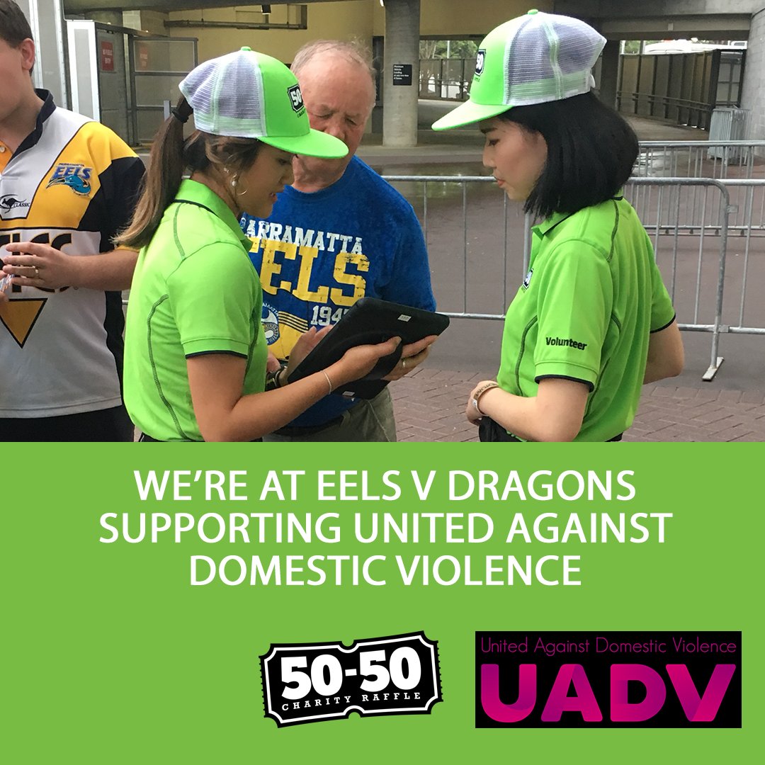 5050draw's tweet photo. Heading to @TheParraEels v @NRL_Dragons at @ANZStadium tonight? Look out for our guys in green to grab your #5050CharityRaffle entry to support United Against Domestic Violence. Can't make #NRLEelsDragons? You can still purchase tickets HERE: https://t.co/QlPliR3nCP https://t.co/l47LZd2E1B