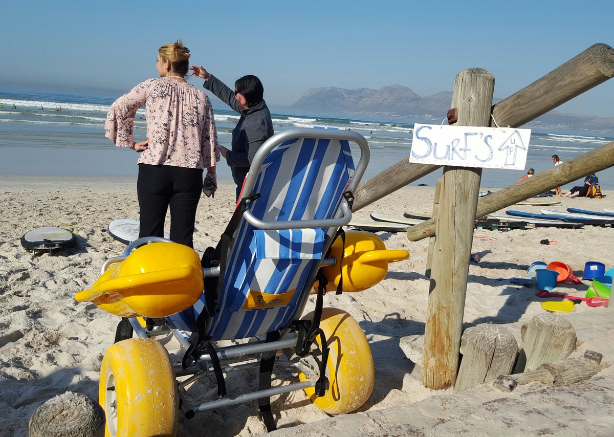 Did you know that #muizenberg beach is universally accessible and these beach buggies are available at the Parks &amp; Rec office at Muizenberg Pavilion? #adaptivesurfing #accessibility #travel #surfing #surferscorner
