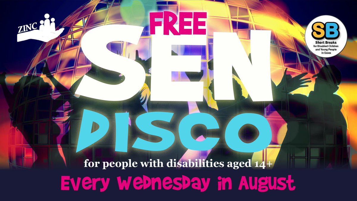 Our fully funded SEN Discos this summer will be on Wednesday 15th, 22nd &amp; 29th August 6.30-8.30pm - with thanks to Shortbreaks for Disabled Children &amp; Young People in Essex

Come along and have a dance and meet new friends