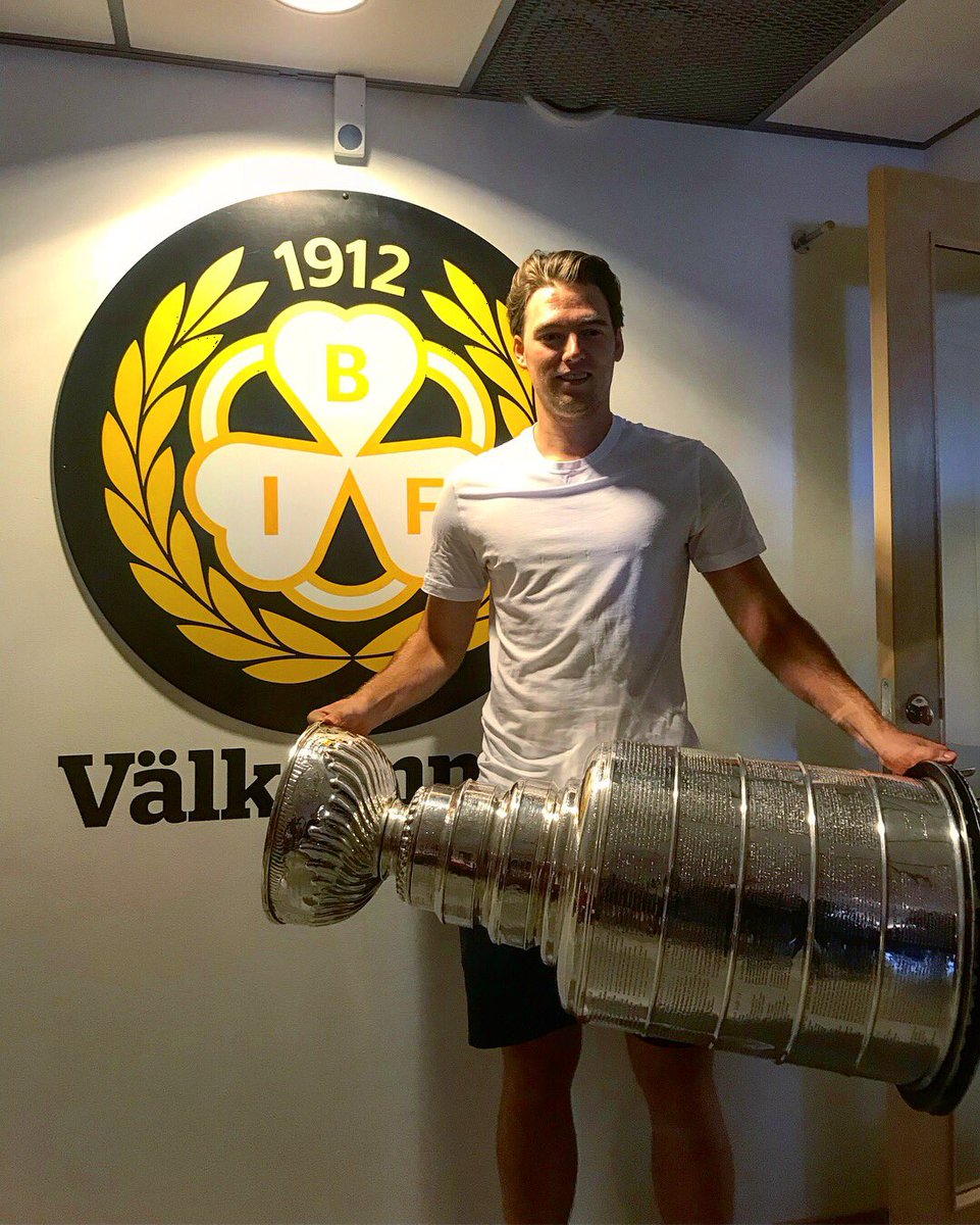 Capitals's tweet photo. .@Djorre00 and @backstrom19 bring the #StanleyCup back to their Swedish Hockey League home rink, Gavlerinken #ALLCAPS https://t.co/T2AerEbB5m