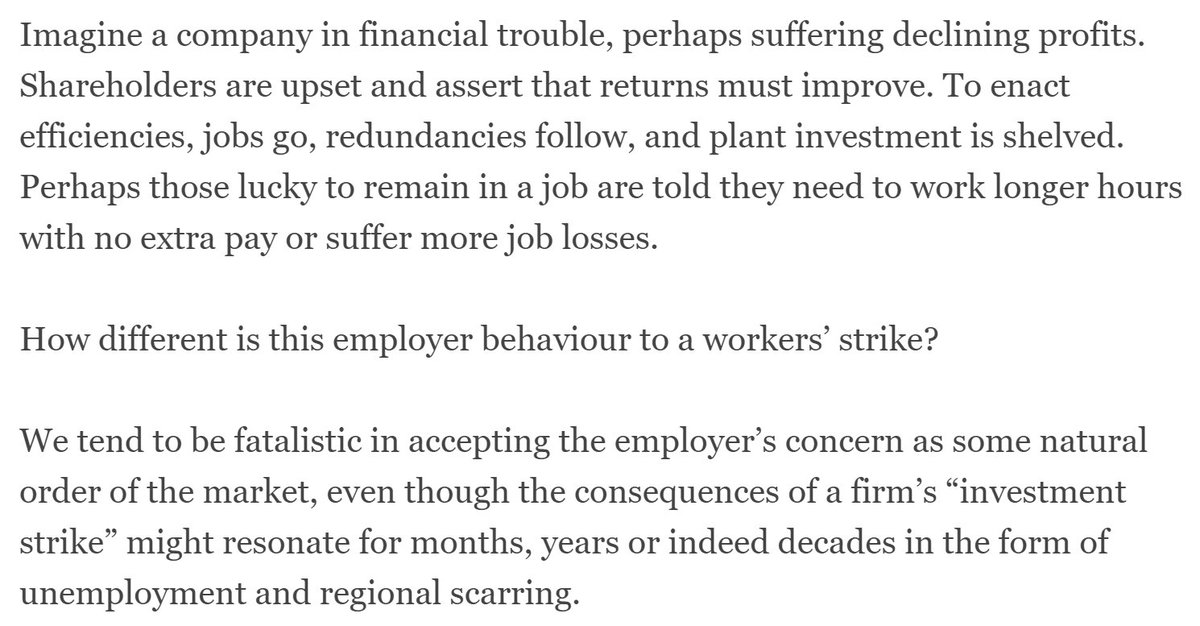 💯 Why are we so tuned-in to the employers' narrative when we should be looking at impact of #strikes on whole of society? 

Expertly put by @NiallCullinane & @Dundon_Tony:
👉irishtimes.com/business/work/…

#RyanairStrike #1u #Fightfor15 #McStrike