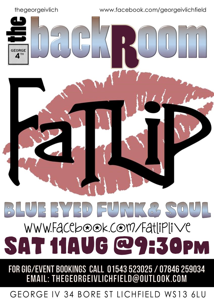 Check out George IV for your latest soul and funk party tonight.. for a proper GROOOOOVE thing.from FAT LIP... Blue-eyed Funk and Soul... facebook.com/fatliplive