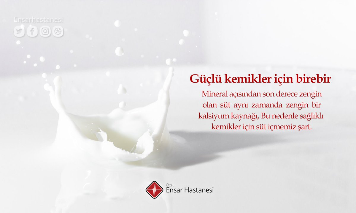 Güçlü kemikler için birebir
Mineral açısından son derece zengin olan süt aynı zamanda zengin bir kalsiyum kaynağı. Bu nedenle sağlıklı kemikler için süt içmemiz şart.
#istanbul #ensarhastanesi