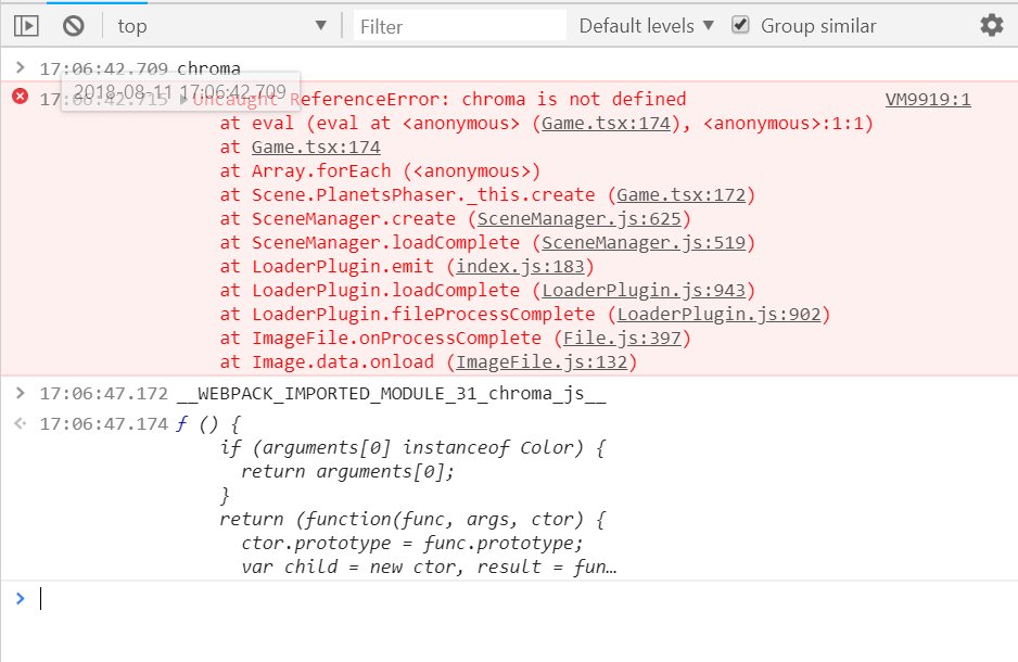 ProJavaScript's tweet image. Chrome 68: Imported modules can be called directly in console with the name you imported. &quot;chroma&quot; has been automagically converted to &quot;__WEBPACK_IMPORTED_MODULE_31_chroma_js__&quot;. Amazing! Finally!