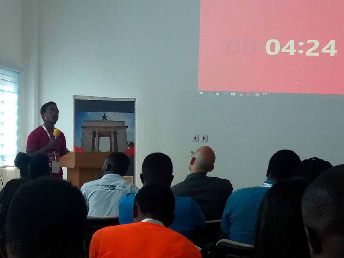 mcqueccu's tweet image. Live @PyconGhana is @kafuialordo from @pythonho @Honodehub giving an insight on the works on #pythonho community #pycon #pyconghana #pycongh #djangogirlsho