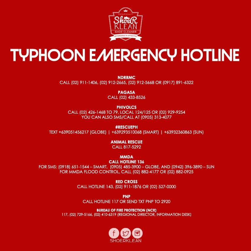 List of Important Emergency Contact Numbers

Like and Follow us
fb.com/shoerklean
twitter.com/shoerklean
instagram.com/shoerklean
#Emergency
#EmergencyHotline
#EmergencyContact
#EmergencyNumber
#Typhoon
#Karding
#KeepSafe
#StayDry 
#Shoe
#shoes 
#ShoeCleaner
#Cleaner