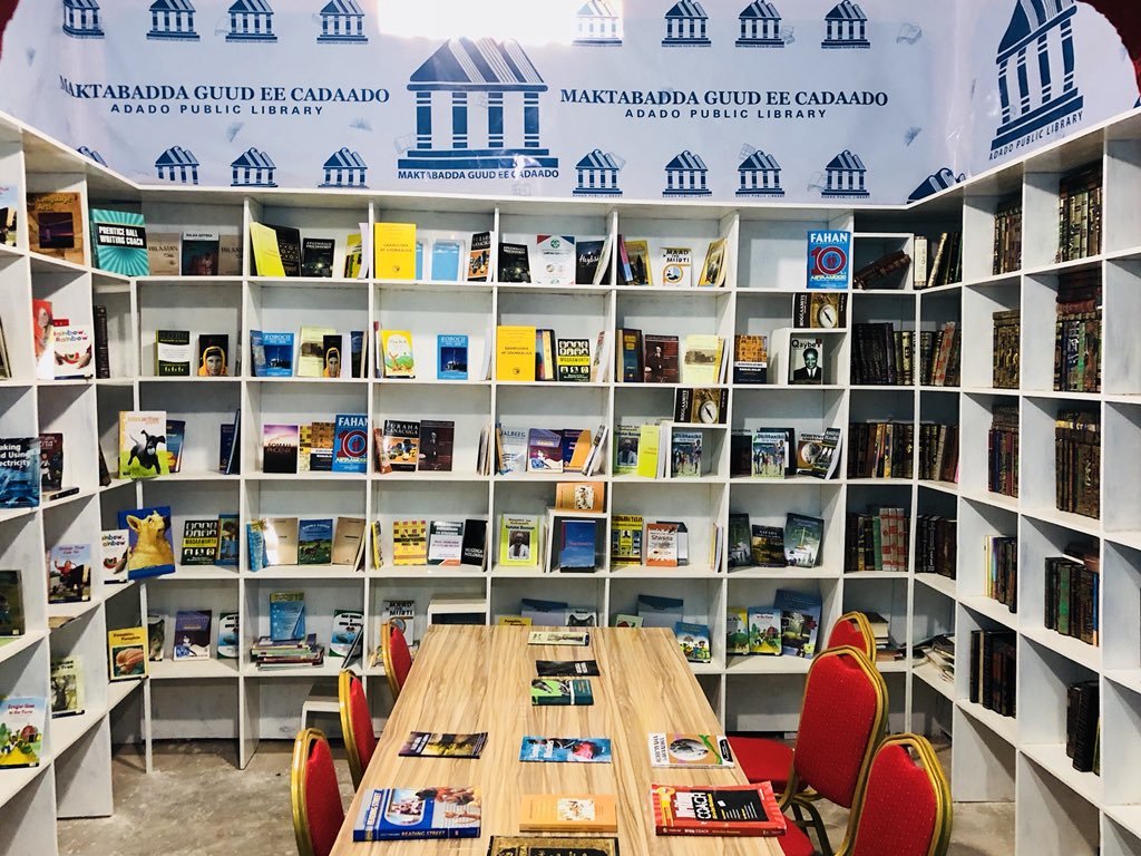 AweisGaani's tweet photo. Adaado Public Library Grand Opening is #happeningNow in #Cadaado city! It is first Public Library In #Galmudug. 
which is founded &amp; implemented by @SenatorAbshir·

#MaktabaddaCadaado
#Cadaado #LibraryOpened https://t.co/J7hXCqVlbP