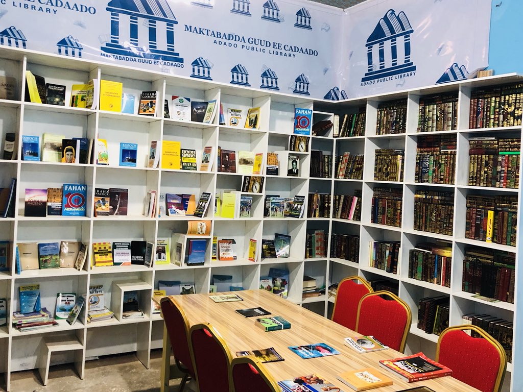 AweisGaani's tweet photo. Adaado Public Library Grand Opening is #happeningNow in #Cadaado city! It is first Public Library In #Galmudug. 
which is founded &amp; implemented by @SenatorAbshir·

#MaktabaddaCadaado
#Cadaado #LibraryOpened https://t.co/J7hXCqVlbP