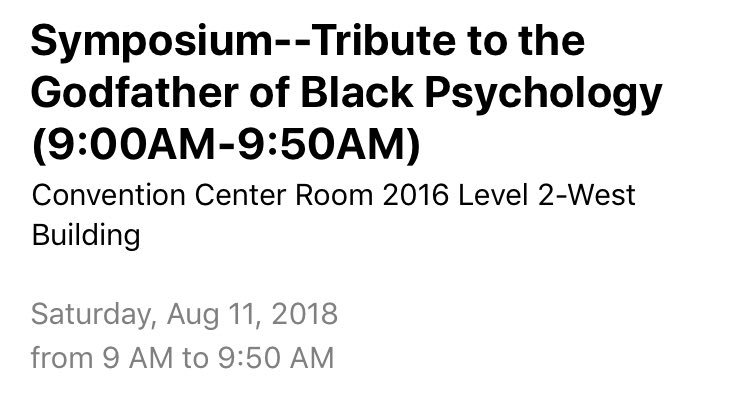jessperez123's tweet photo. GM SF. We are ready for Day3 of #APA2018
Please join us at 9AM for a Tribute to the #GodFatherOfBlackPsychology #DrJoeWhite in Conv Rm 2016
See you there!!
#RadicalHealing2018 #APADiv45 @apa @APAPublicInt @APA_Divisions @APAconvention https://t.co/qca4rGqZ7T