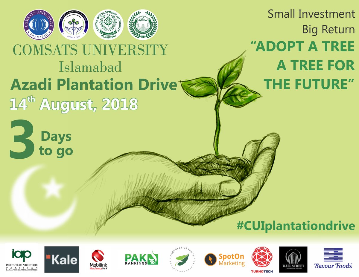 CUIofficial's tweet photo. 3 Days Left for Azadi plantation Drive - 14 August,2018.#CUIOFFICIAL #Azadiplantationdrive #14August2018 https://t.co/WxzLfY7GeK