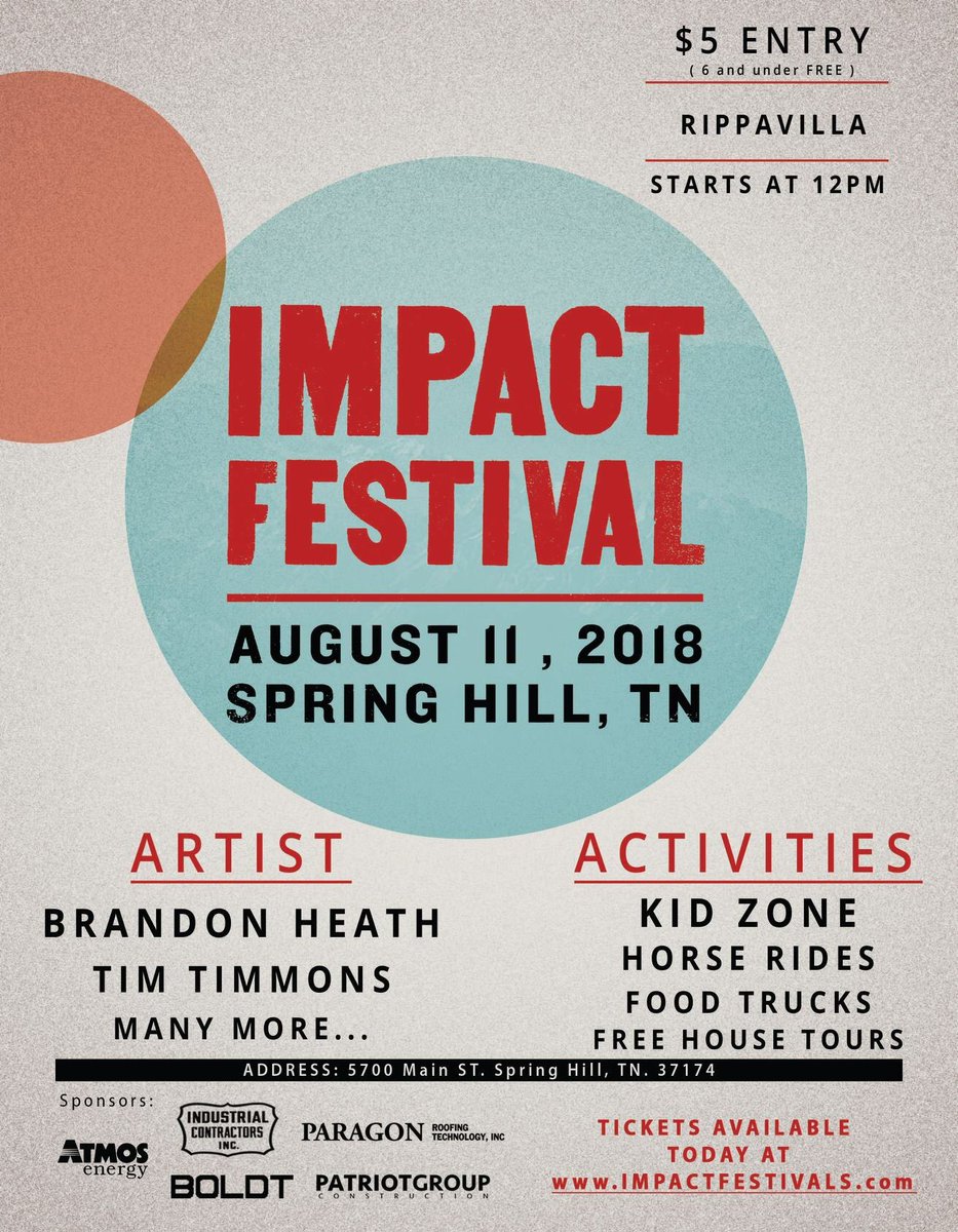 ImpactConcert's tweet photo. Woohoo!! It’s here, it’s here, it’s really here! 🎉 

We are SUPER excited to see everyone at 12:00pm! 

Here are a few FAQ:
- Parking is Free
- Children Ages 6 &amp; Under Free
- The $5 ticket covers the concert, kids zone, horse rides and tour
- No coolers and No Alcohol https://t.co/pBCQhUjJ22