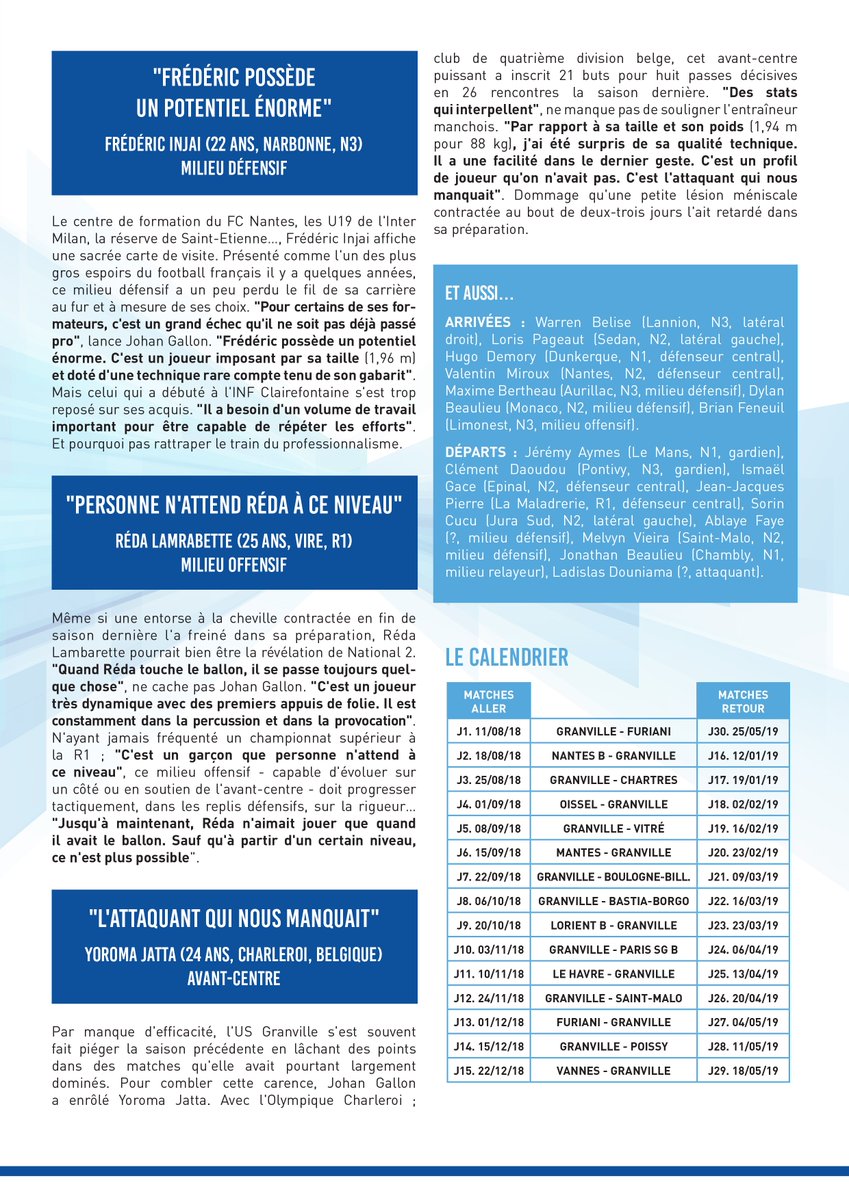 Avant la reprise du championnat de #N2 et la réception de @Asfagliani ce samedi après-midi (16H à Louis-Dior), l'entraîneur de @US_Granville Johan Gallon nous présente quelques unes de ses recrues #FOOTNORMAND