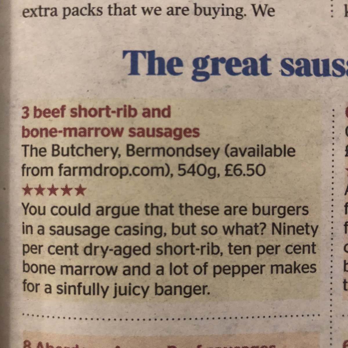 Our dry-aged beef & bone marrow sausages are in @thetimes with a lovely 5 ⭐️and already sold out at the shop! More in next week folks.