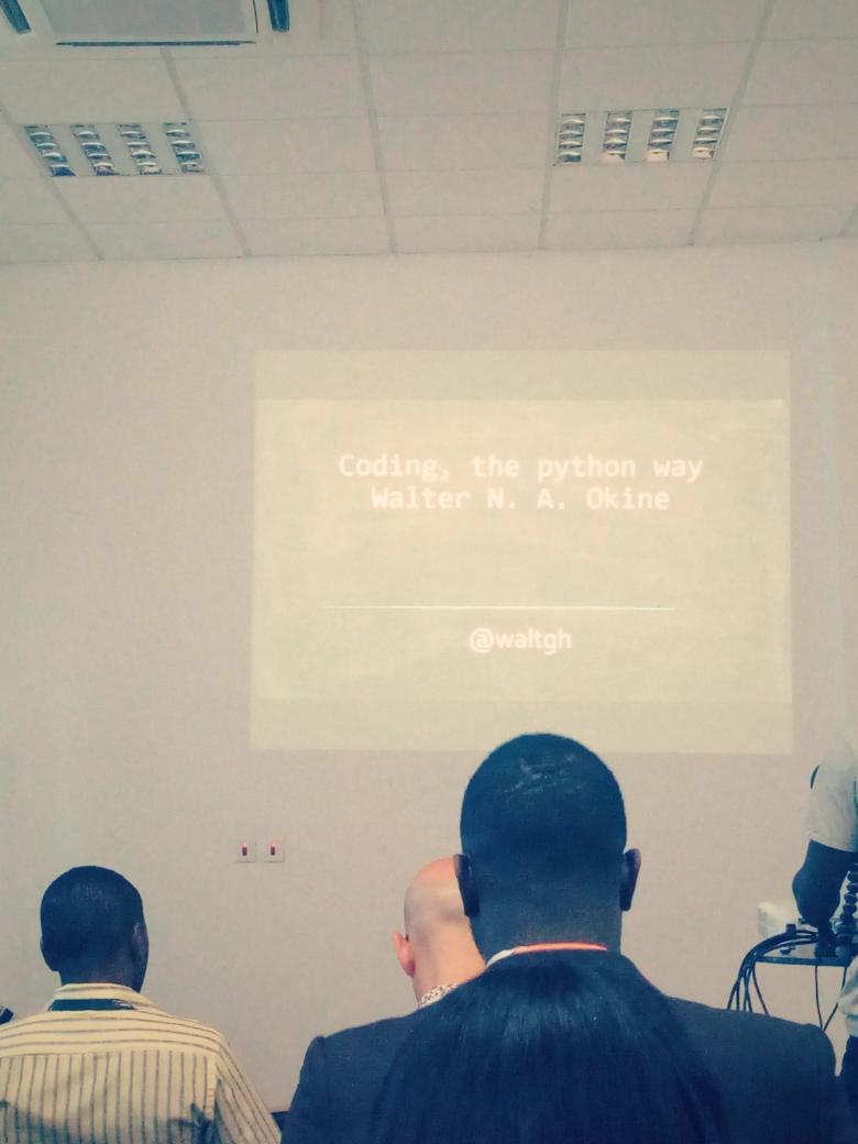 PamieXaxhex's tweet image. Up next:
'Coding the python way'
- Walter Okine
@waltgh 
#PyConGH #PyConGhana #pythonho #pycon #djangogirlsho #PyconGhana2018