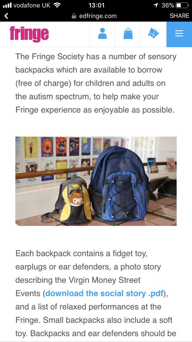 Loved my time at #edfringe2018 I also love how inclusive and accessible they make it for all- Just look at these sensory backpacks and social stories for children and adults with Autism. Well done Edinburgh Fringe 😊👍💜 edfringe.com/experience/acc…